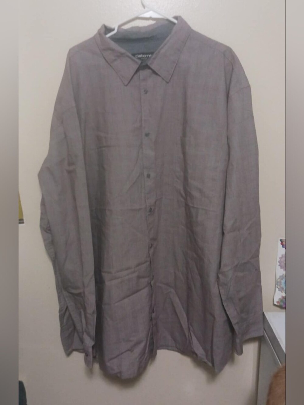 Claiborne Mens  Grey Stretch Button-Up Long Sleeve  Shirt 4xlt A-33